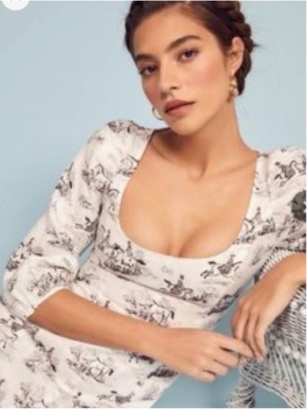 Reformation White Toile Print Puff-Sleeve Mini Dress - Picture 2 of 10
